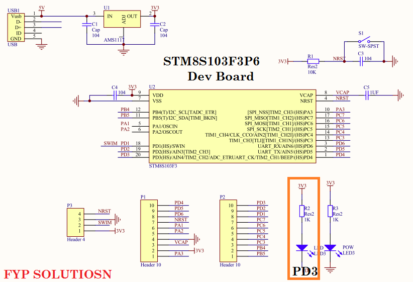 STM8S103F3P6 dev board schematic