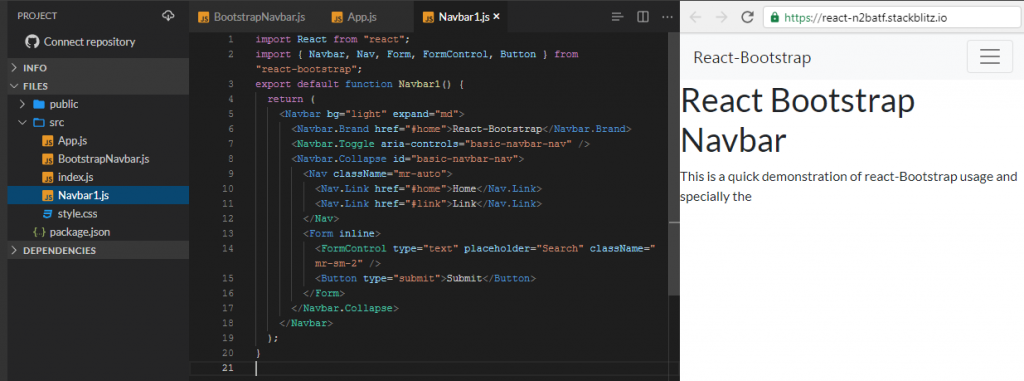 react bootstrap navbar example