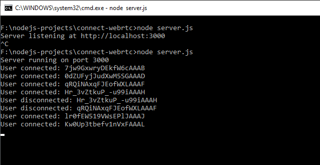 node js express server real time chat console output
