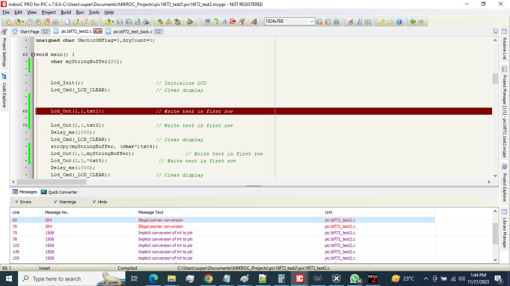 mikroc illegal pointer error