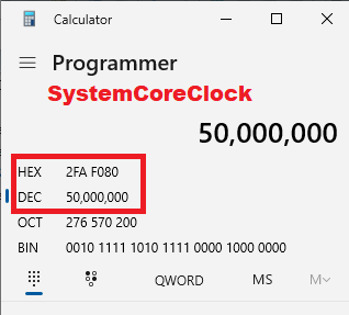 SystemCoreClock converting hex to decimal