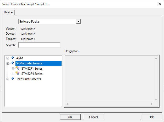 Select Device for Target in Keil