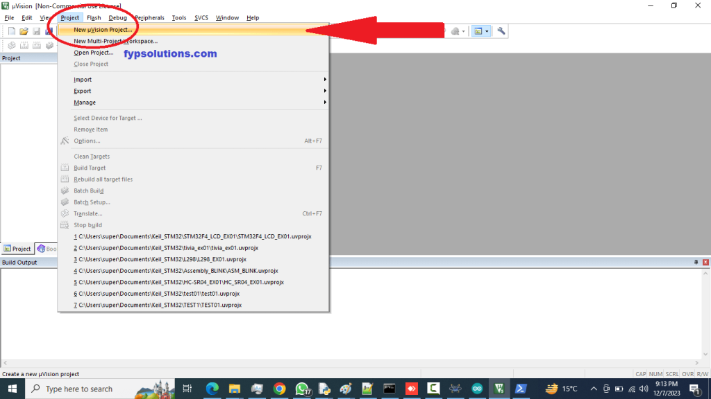 Create New Project in Keil