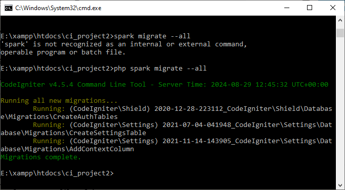 php spark migrate --all
